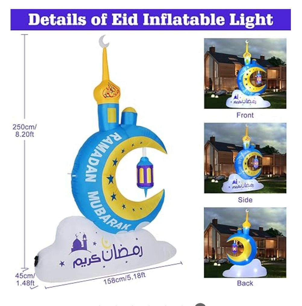 Ramadan inflatable big size crescent with pillars 2.5m