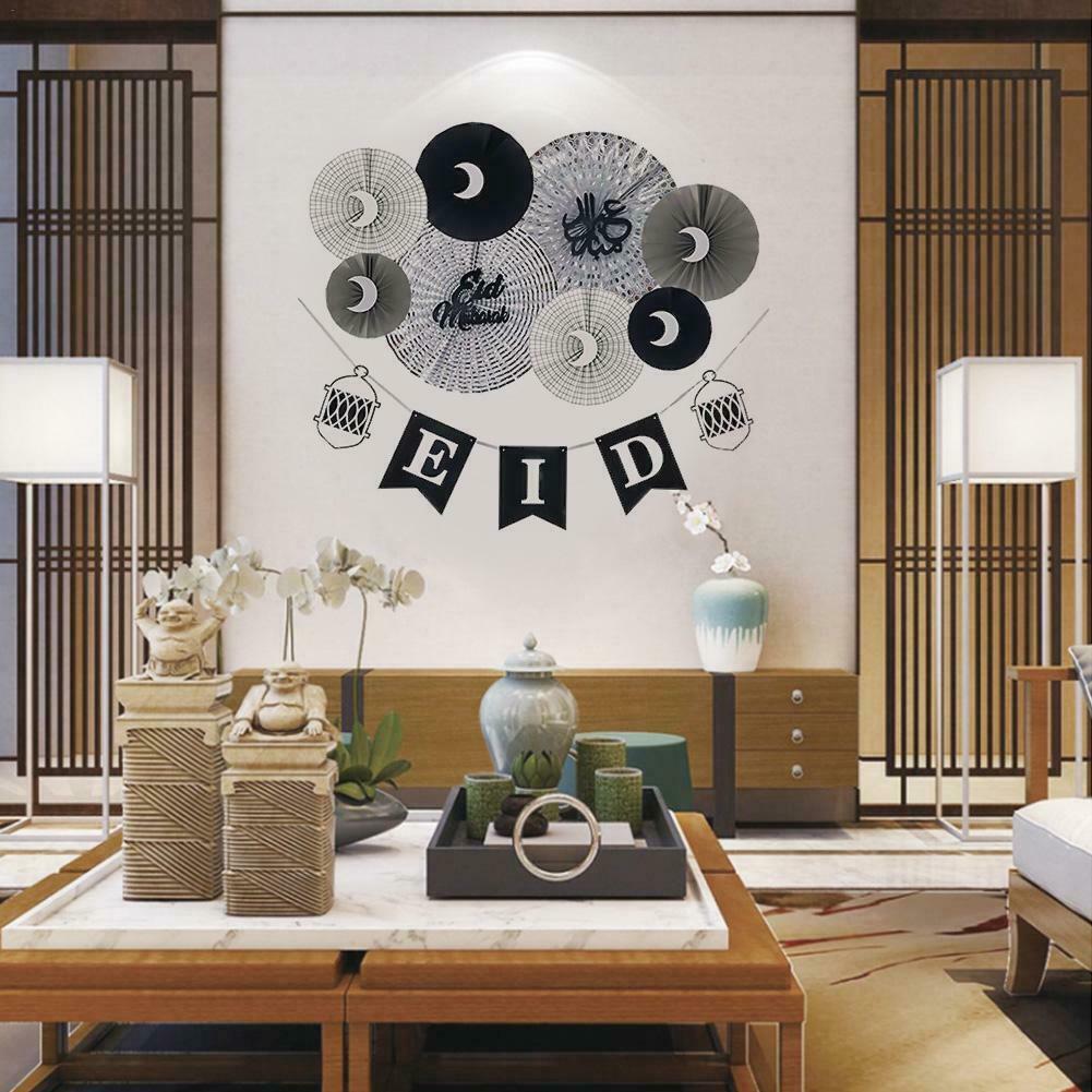 Eid Mubarak Gold White Paper Fan Set
