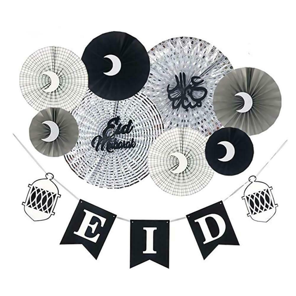 Eid Mubarak Gold White Paper Fan Set