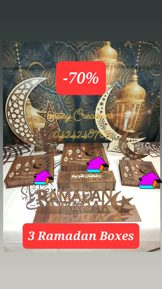 Ramadan wood boxes, set of 3, Eid El-Fitr, eid AlAdha
