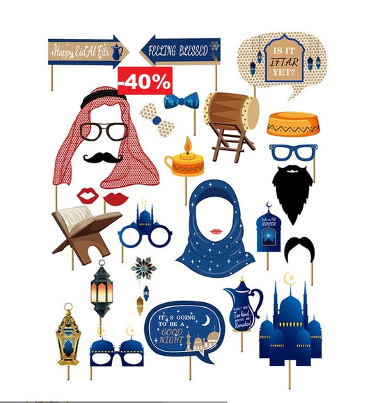 28pcs Eid Mubarak Photo Booth Prop Kit
