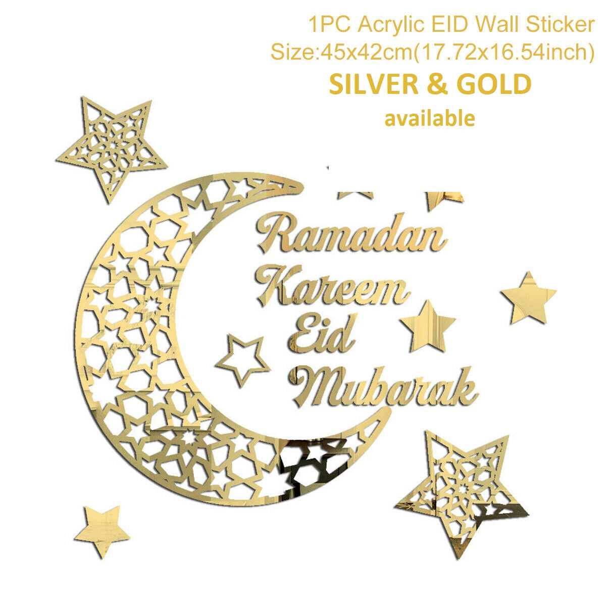 Wall Acrylic Ramadan/Eid Stickers Crescent Moon Window Glass Decal