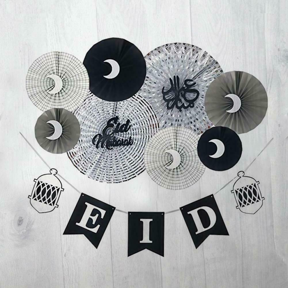 Eid Mubarak Gold White Paper Fan Set