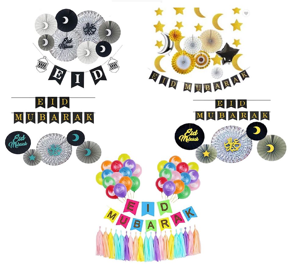 Eid Mubarak Gold White Paper Fan Set