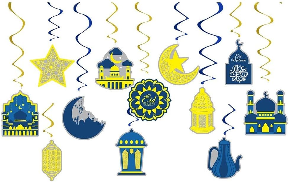 Eid Mubarak Hanging Decoration 12 Pieces/Ramadan Mubarak Hanging Swirls Muslim Islamic