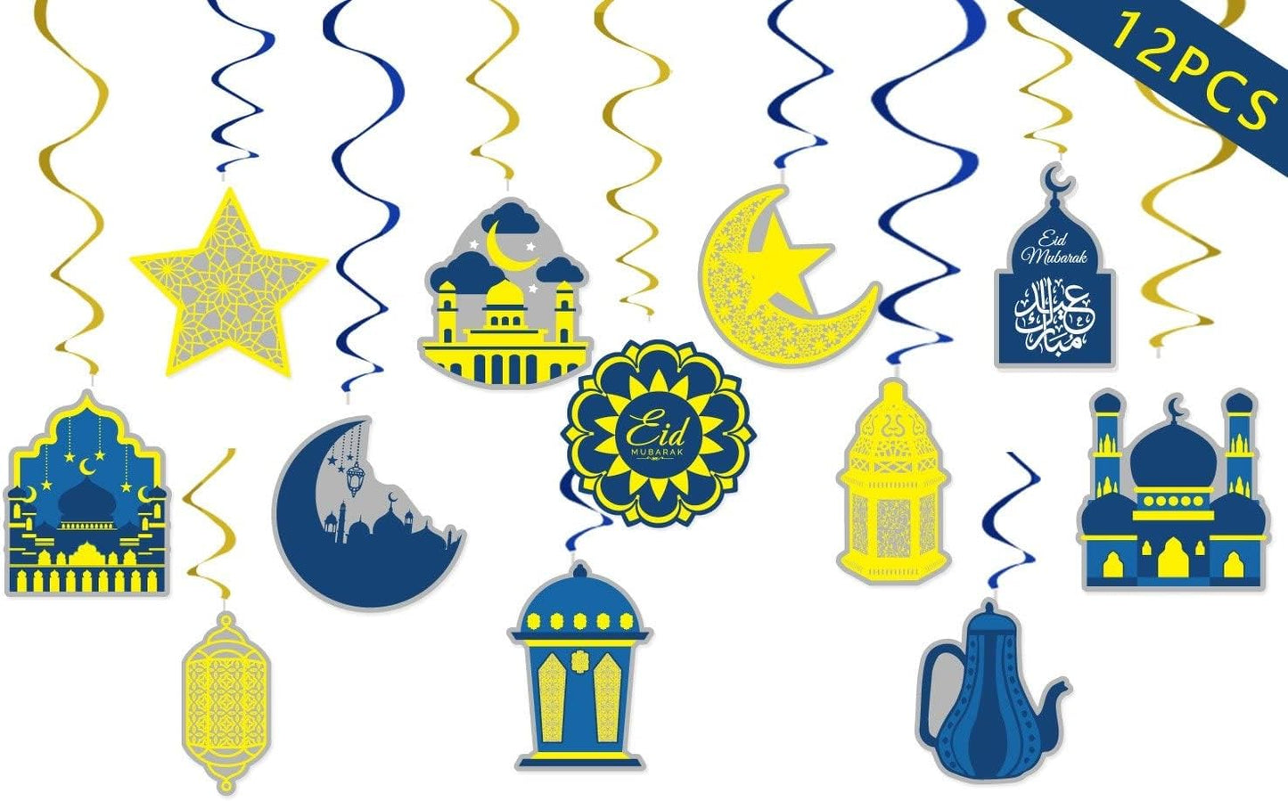 Eid Mubarak Hanging Decoration 12 Pieces/Ramadan Mubarak Hanging Swirls Muslim Islamic