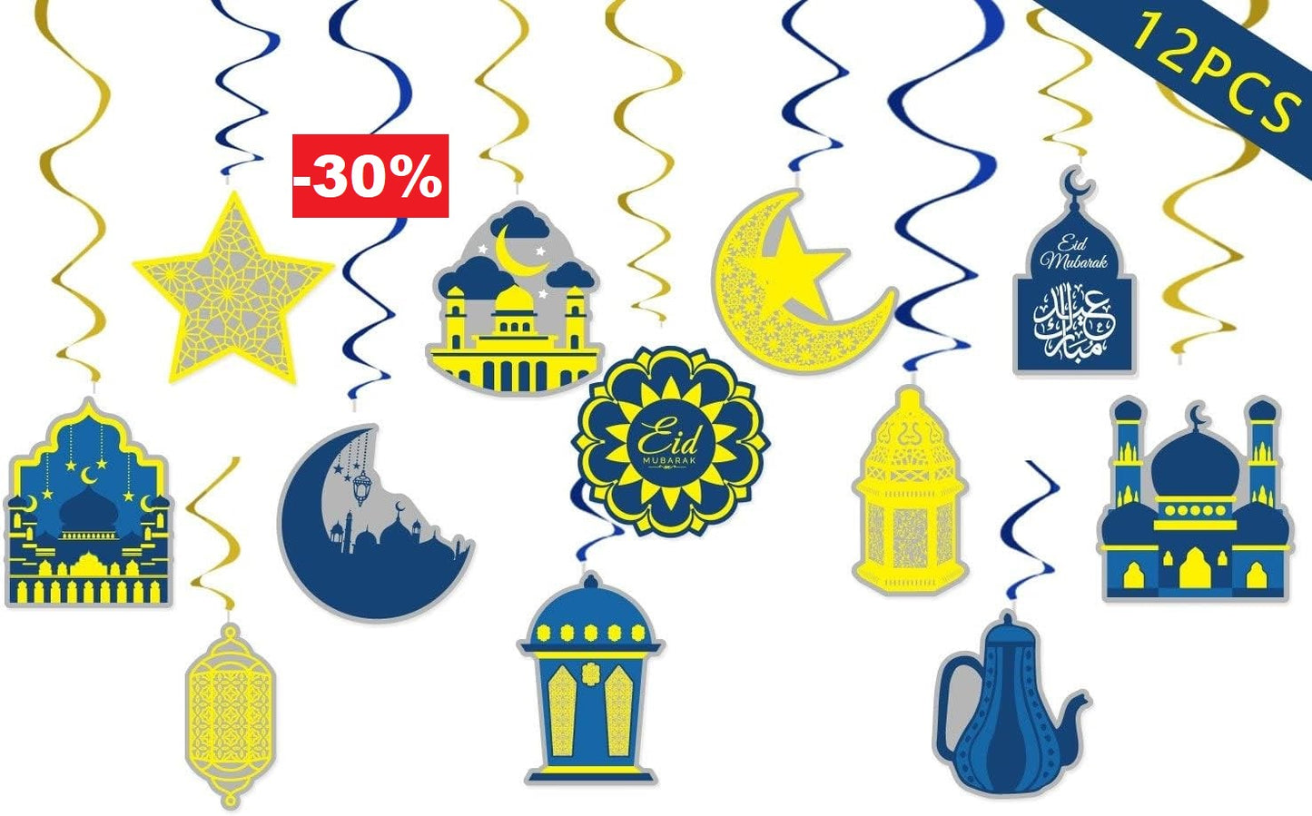 Eid Mubarak Hanging Decoration 12 Pieces/Ramadan Mubarak Hanging Swirls Muslim Islamic