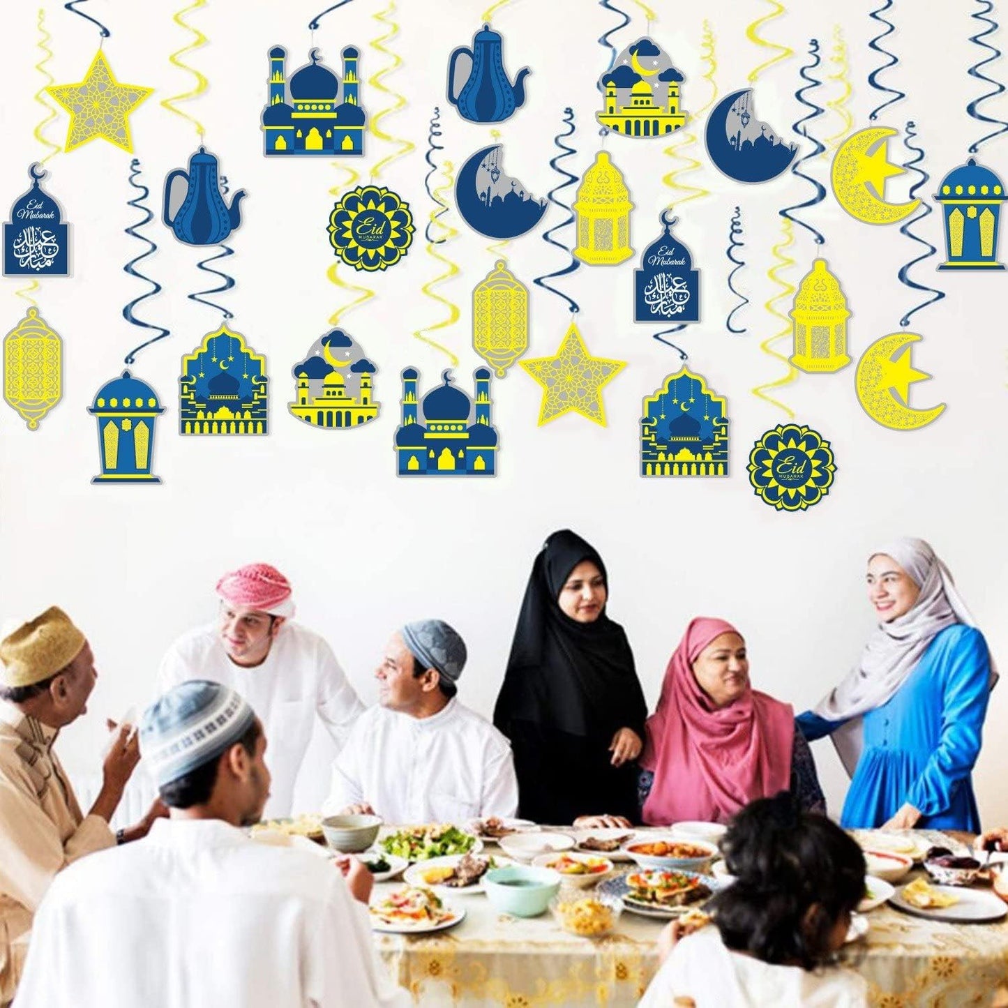 Eid Mubarak Hanging Decoration 12 Pieces/Ramadan Mubarak Hanging Swirls Muslim Islamic