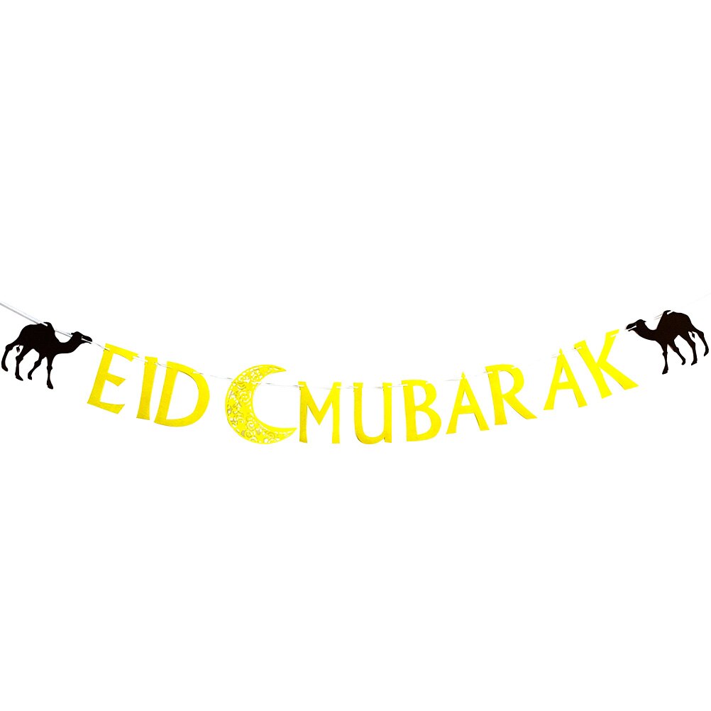 Eid Mubarak Felt Banner with 2 Camels and Crescent