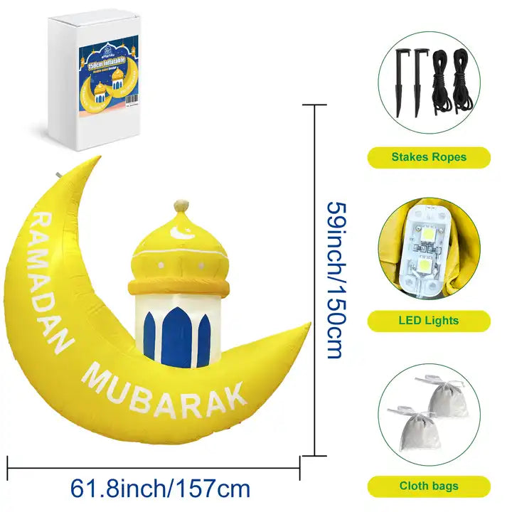 Crescent Moon Cloud Ramadan Inflatable Decoration Eid Courtyard Inflatable Mosque with Led