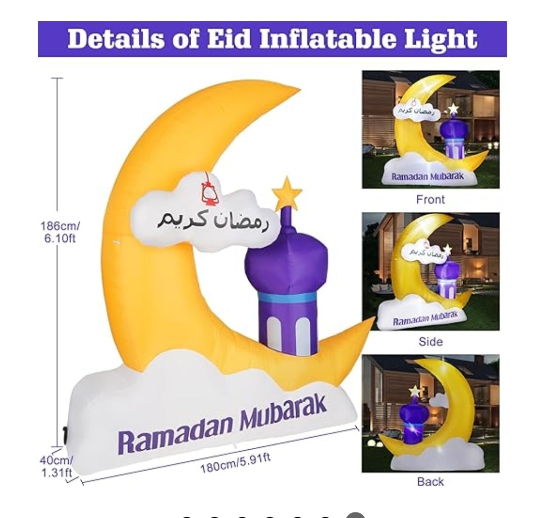 Ramadan blow up/inflatable, crescent with pillar, 1.86m
