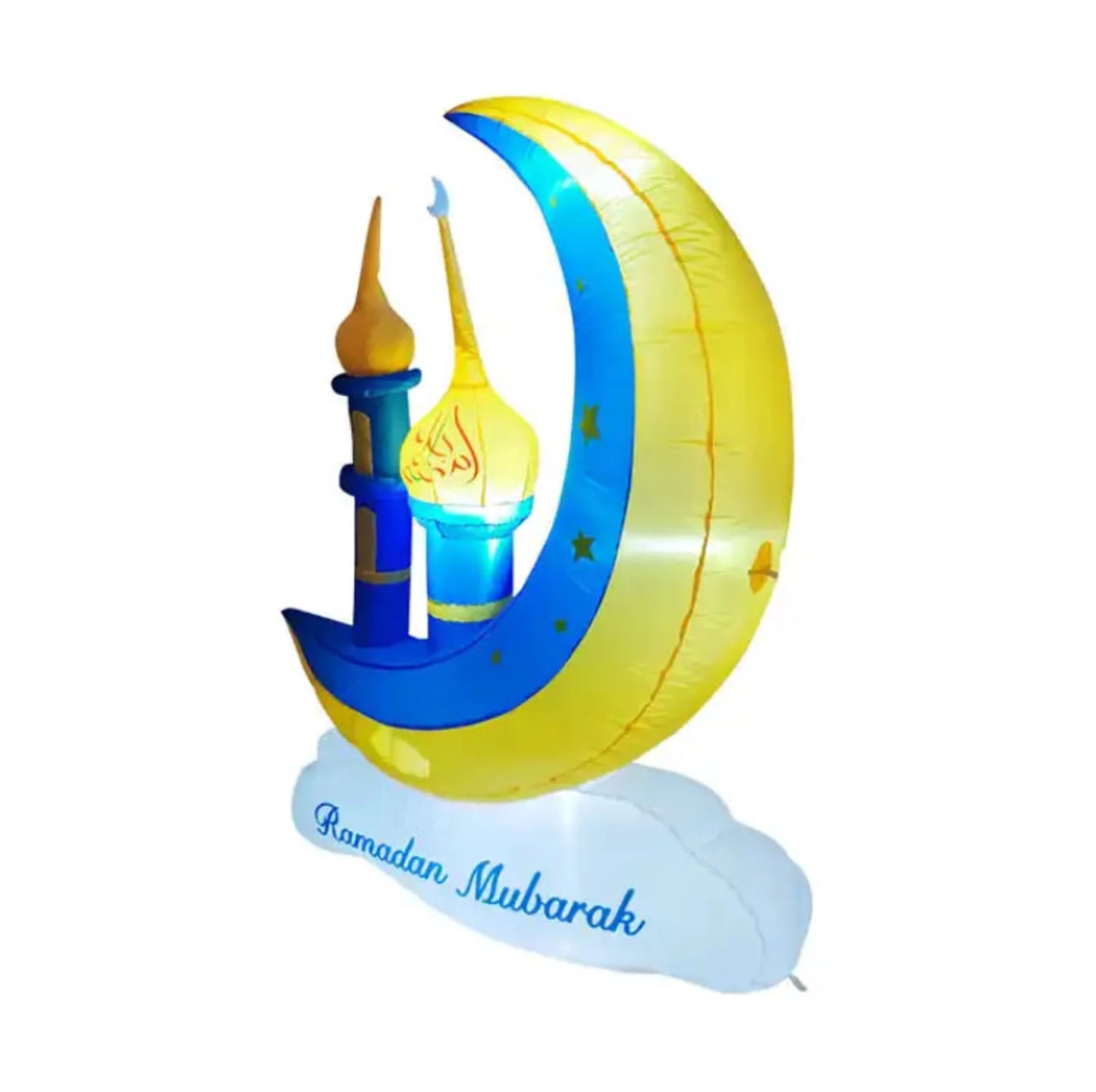 two faces "Ramadan Mubarak" and "Eid Mubarak" inflatable crescent with pillars